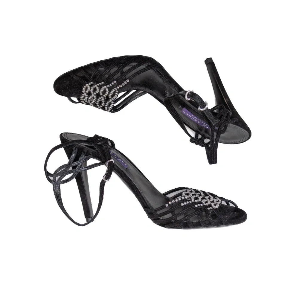 Ralph Lauren‎ Collection Purple Label Black Velvet Beaded Heels | Size US 8.5B